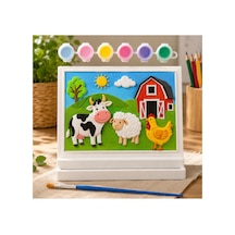 Suya Dayanıklı Mermer Tozu Boyama Seti Standlı Çiftlik Hayvanları Çocuk Boyama Tablosu 18x13 Cm Boya Emmez, Özel Formül