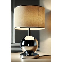 K Serisi Küre Masa Abajru Metal Kaplama Kumaş Başlık Bej