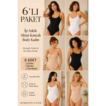 Loule Kadın 6'lı İp Askılı Pamuklu Alttan Kancalı Body Siyah-beyaz-ten Çok Renkli