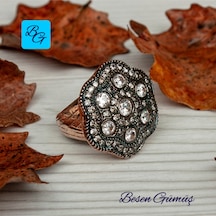 Elmas Montürlü Büyük Papatya Model Yüzük Gümüş - Rose Gold