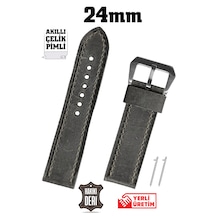 24mm Gri Spor Crazy Nubuk Hakiki Deri Saat Kordonu Kayış Akıllı Pimli Gümüş