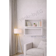 50 15 Cm 2li Mat Beyaz Lake Mdf Gizli Bağlantı Duvar Rafı Beyaz