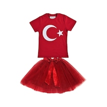 Nacar Store Kız Çocuk 23nisan 29ekim Gösteri Kostüm Doğumgünü Kıyafeti Ayyıldız Kısa Kol & Tütü Etek Takım Kırmızı