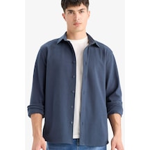 Defacto Regular Fit Polo Yaka Penye Uzun Kollu Gömlek E9023ax25wnnv86 Lacivert