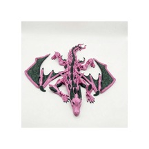 Atatug Dev Boy İpeksi Fuşya Ve Simli Yeşil Kanatlı Ejderha Figürü - 23x23 Cm 3d Baskı Hediye