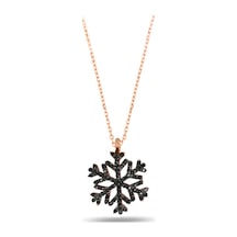 Brezza Lusso Jewelry Kar Tanesi Siyah Taşlı Kadın Gümüş Kolye 42 CM