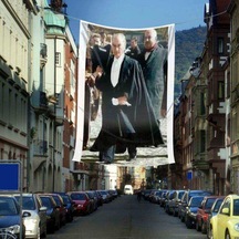 Pelerinli Mustafa Kemal Atatürk Poster Dış Cephe Bayrağı-4x6 Metre 1