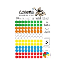 10 Mm Renkli Hazır Yuvarlak Etiket 540 Lı 1 Paket Mix Color Ofis Etiketleri Kendinden Yapışkanlı Nokta Etiket