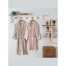 Taç Soft Bambu Aile Bornoz Seti Floret Somon-Kahverengi