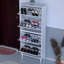 Modilayn Umay' 2 Li Kapı Önü 72 X 168x 25,5 Cm Lik 4 Düşer Kapak 8 Göz Bölmeli Ayakkabılık Beyaz-antrasit