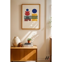 Bauhaus Geometrik Denge, Ahşap Çerçeveli Duvar Tablosu - Modern Ev Dekorasyonu