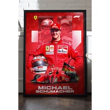 Michael Schumacher Siyah Ahşap Çerçeveli Poster, Dekoratif Formula 1 Duvar Tablosu