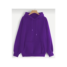 Blackjack Giyim Unisex Düz Mor Kapüşonlu Sweatshirt Mor1