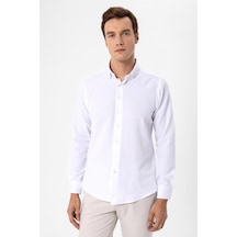 Süvari Beyaz Slim Fit Düz Düğmeli Yaka Gömlek Beyaz