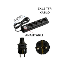 Avarson 4'lü Dörtlü Priz Topraklı Anahtarlı Kablolu Siyah 3x1,5 Ttr 3 Üç Metre