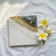 Geode Bianco Kuvars Taşlı Modern Epoksi Duvar Tablosu Enerjisel & Dekoratif Sanat 20x20 Cm