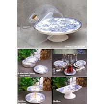 Butterfly 22 Parça Çay Bardaklı Pasta Sunum Tabağı Seti Mavi