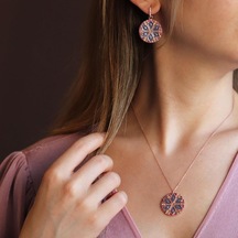 Apm Monaco Modeli Yuvarlak Renkli Zirkon Taşlı Rose Gold Kaplama Set Gümüş