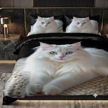 Özel Tasarım Marka Çift Kişilik Nevresim Takımı Organik Saten & Pamuk Luxury Premium Kumaş 240 260 Cm Ranforce Kedi Siyah Beyaz Van Açık Pembe - Beyaz