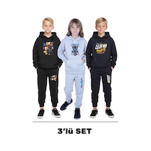 Fyk Kids 3'lü Erkek Çocuk Kapüşonlu Yaka Baskı Detaylı Eşofman Takımı Çok Renkli