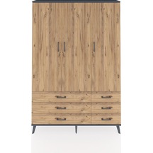 Arges Dolap 5 Raflı 6 Çekmeceli Tek Askılı 132x30x195 Antrasit-çam/çam Atlas Çam/atlas Çam