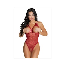 Tegan Fantezi Özel Ağları Açık Kırmızı Fiyonklu Gecelik İç Giyim Tg279701 Kırmızı