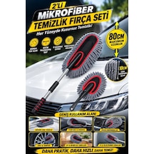 Teleskopik Saplı 2 Adet Mikrofiber Temizlik Fırça Seti İz Bırakmaz Çizmez Toz Alma Aparatı Araba Yık
