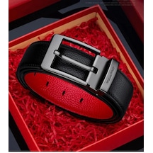 Williampolo Hakiki Deri Italy 2024 Kırmızı Detaylı Kemer Siyah