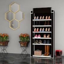Çok Amaçlı Kullanıma Uygun Geniş 6 Katlı Bez Ayakkabılık Dolabı Siyah