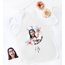 Bk Gift Kişiye Özel Karikatürlü Anneler Günü Tasarımlı Beyaz Mutfak Önlüğü, Aşçı Önlüğü, Şef Önlüğü, Anneye -6 Bej