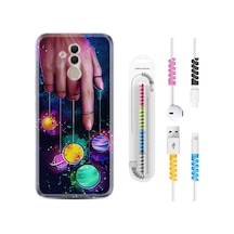 Huawei Mate 20 Lite Kılıf Kablo Koruyuculu Finger Planet 1740 Siyah