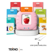 Teknozeel İngilizce Konuşan Sesli Flaş Kart Seti 112 Kart Okul Öncesi Öğrenme Eğitici Oyuncak Pembe Renk
