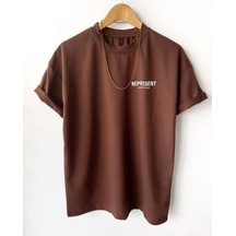 Flood Of Style Erkek Kahvrengi Represent Baskılı Bisiklet Yaka Oversize Tshirt Kahverengi