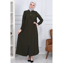 İbrahim Burak Etiler Collection Medine İpeği Tesettür Pile Detaylı Ferace Ms-0165 Haki