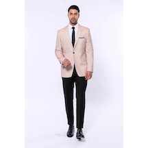 Wessi Kendinden Desenli Açık Sarı Slim Fit Ceket Sarı