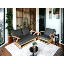 Monza Bahçe Balkon Masif Kestane Ahşap Kollu Koltuk- 2+1 Antrasit