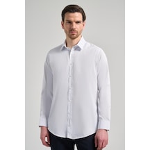 Beyaz Uzun Kol Desen Yarım İtalyan Yaka Cepsiz Esnek Classic Slim Fit Gömlek 1004245220 Beyaz