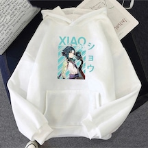 Beyaz Genshin Darbe Xiao Serinsıcak Oyun Hoodies Kanguru Artı Boyutu Tişör Beyaz