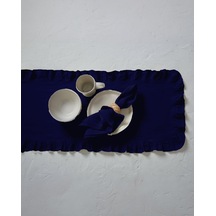 Rufle Fırfırlı Keten Runner 40 X 110 Cm Lacivert Çok Renkli