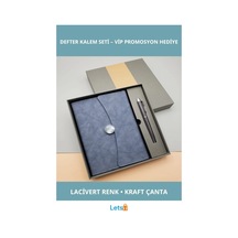 Şık Tasarımlı Kişiye Özel Mıknatıslı Defter Kalem Seti Lacivert Renk Çok Renkli