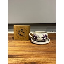 Mor Çiçek Seramik Kupa, Mug, Double Türk Kahvesi Filtre Kahve