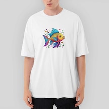 Colorful Fish Oversize Beyaz Tişört Beyaz