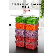 5 Adet 2 Bölmeli 1,5lt. Saklama Kabı Seti - Difrizde Kullanıma Uygun Şeffaf