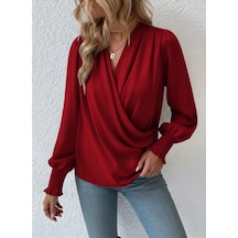 Defymoda Kadın Uzun Kollu Dökümlü Kruvaze Yaka Kol Ucu Gipeli Sandy Bluz Kırmızı Defymoda Kadın Uzun Kollu Dökümlü Kruvaze Yaka Kol Ucu Gipeli Sandy Bluz Kırmızı