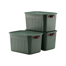 3 Adet Modern Kapaklı Saklama Kutusu Seti -15 Litre Yeşil- Taşınabilir Kulplu, Dolap İçi Düzenleyici, Çok Am Çok Renkli
