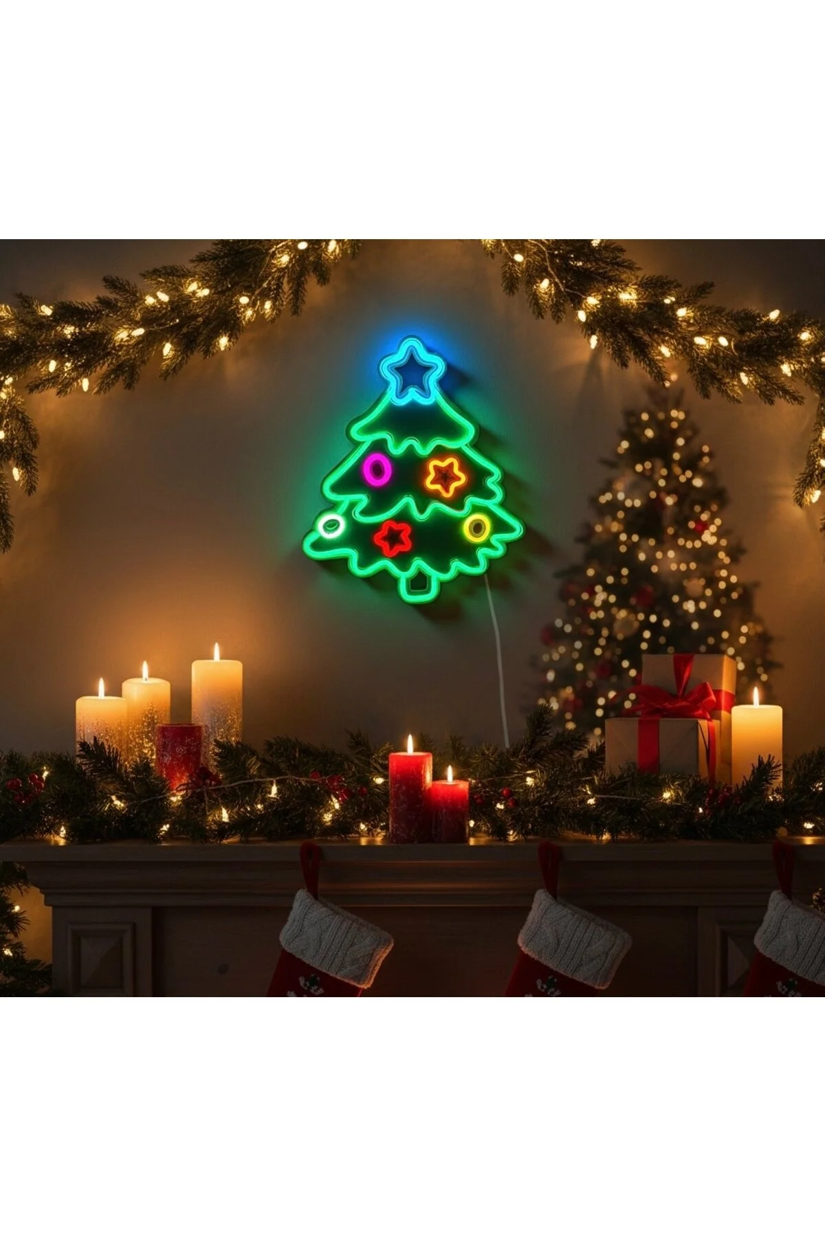 Yılbaşı Çam Ağacı Neon Led 3d Baskı Çok Renkli