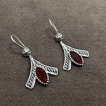 Midyat Nurtaş Gümüş  Yakut Taşlı Oksitli Telkari Gümüş Kadın Küpe