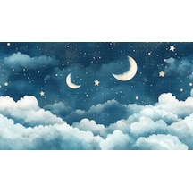 Gece Bulutlar Yıldızlar Çocuk Odası Poster Duvar Kağıdı