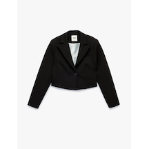 Koton Düğmeli Geniş Yaka Uzun Kollu Crop Blazer Ceket Siyah 7wak50218uw