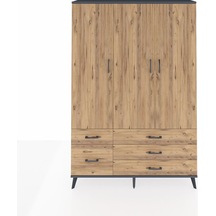 Arges Dolap 5 Raflı 5 Çekmeceli Tek Askılı 132x30x195 Antrasit-çam/çam Atlas Çam/atlas Çam